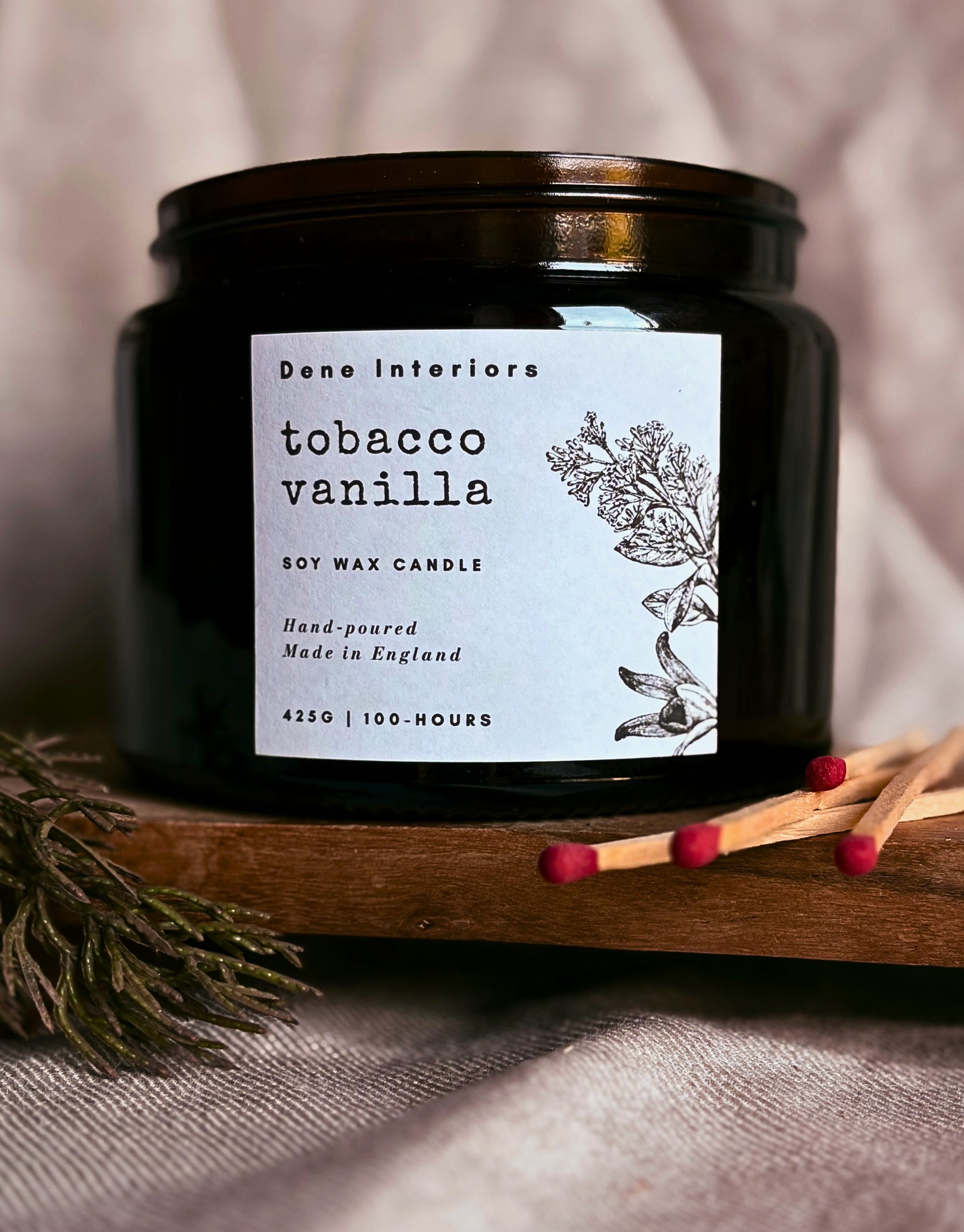 Tobacco Vanilla Candle Amber Glass Jar
