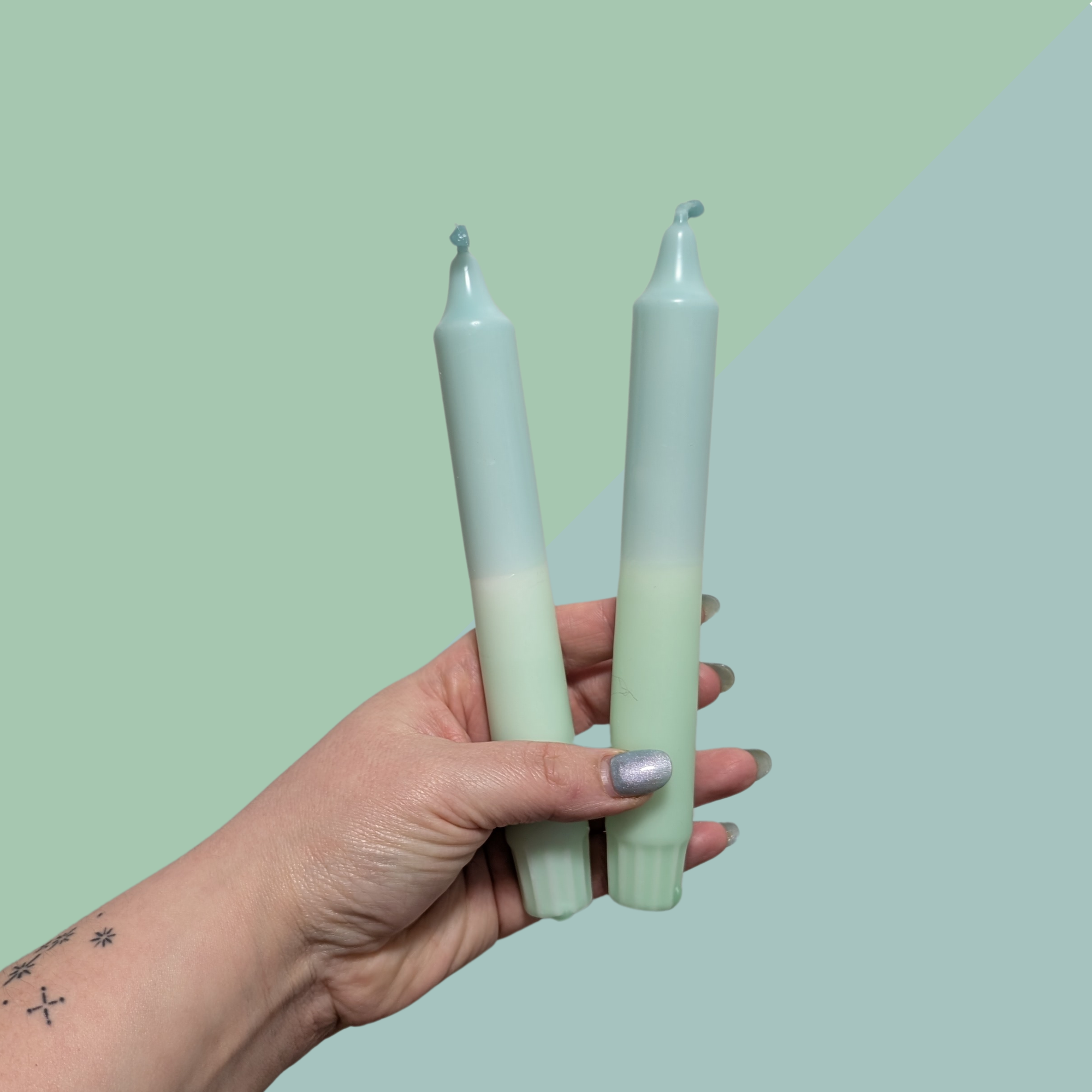Green and Blue Hand Dipped Gradient Candles