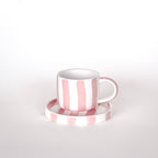 Pink and White Striped Espresso Cup and Saucer Set