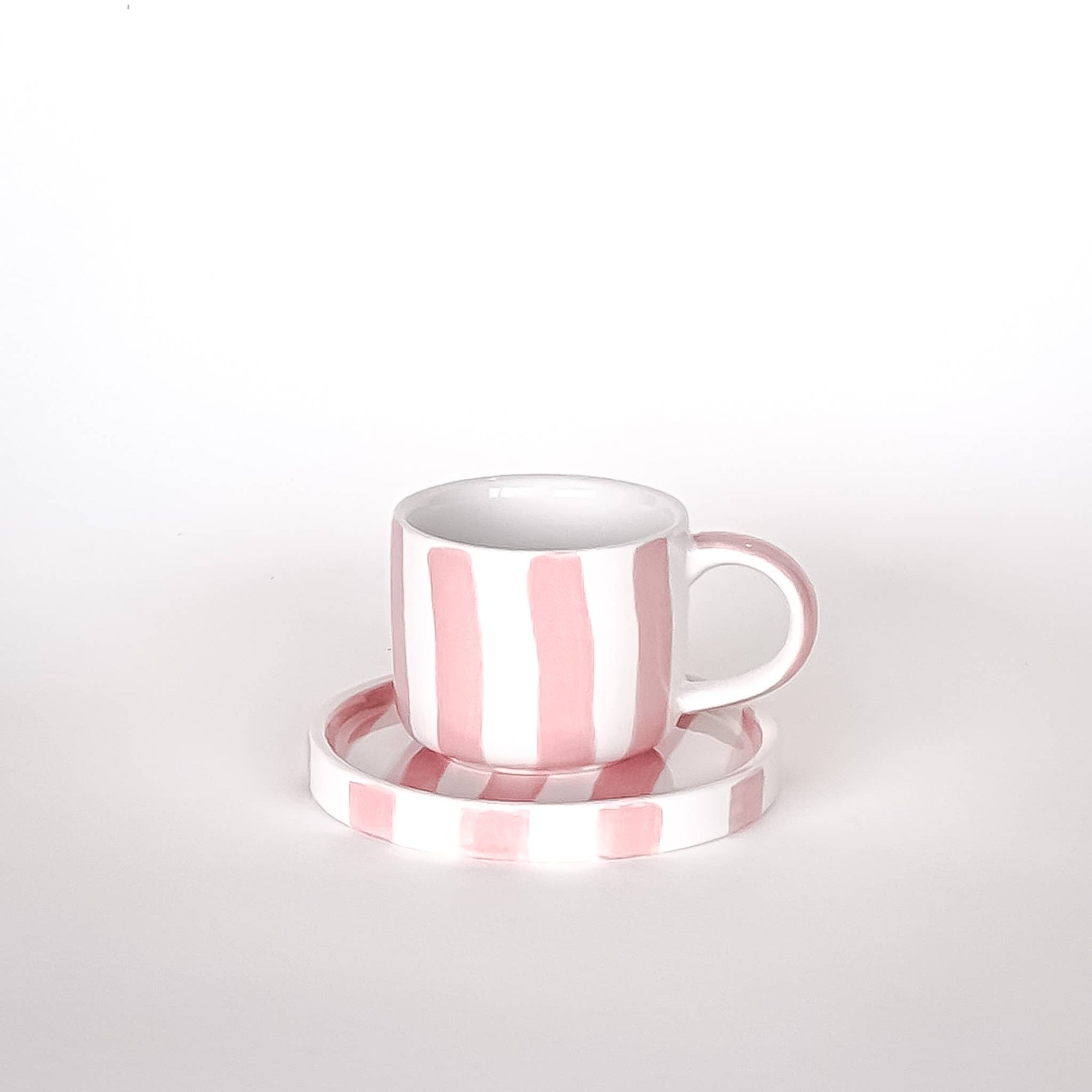 Pink and White Striped Espresso Cup and Saucer Set