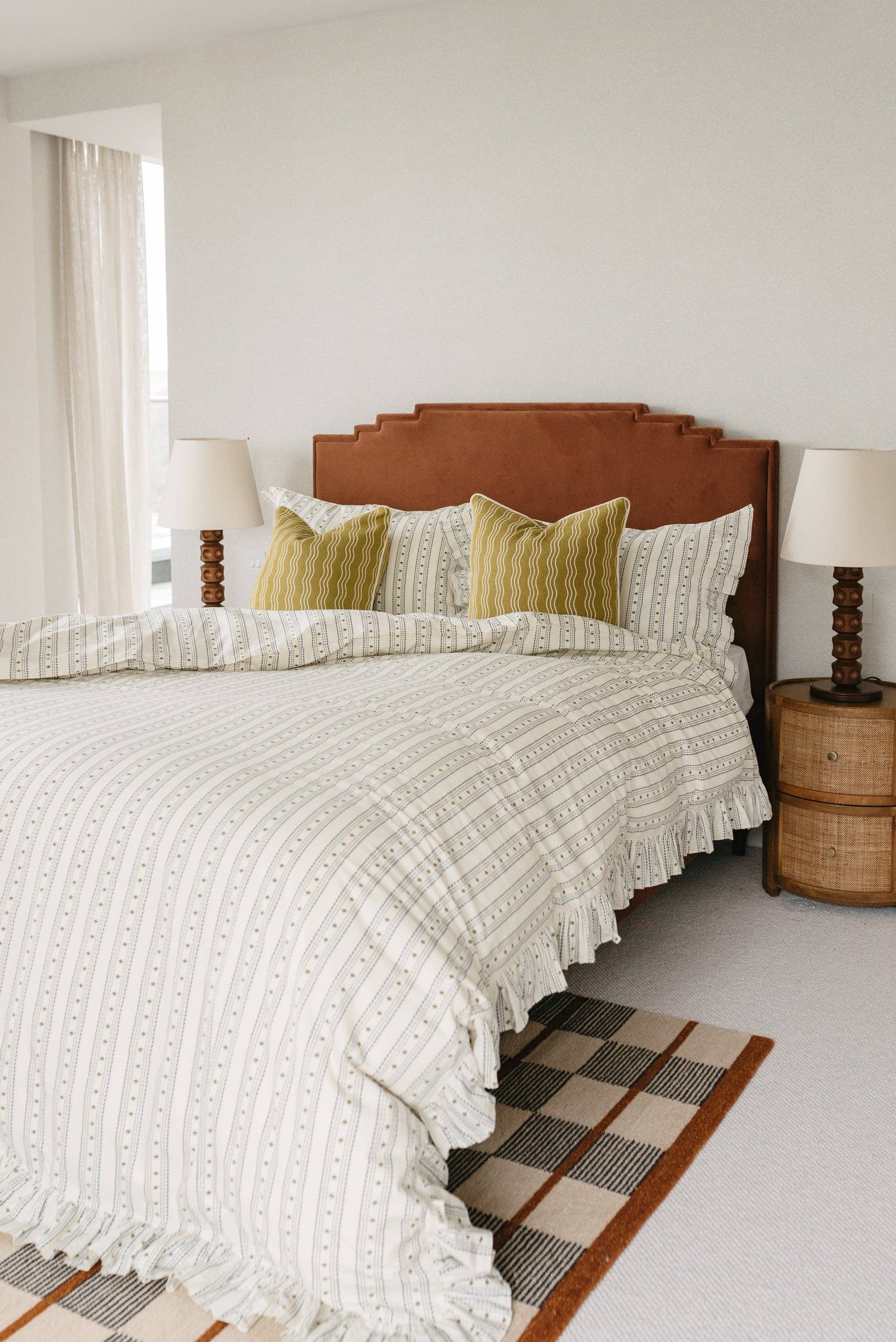 Blue and White Floral Ruffle Duvet Cover