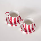 Red and White Striped Espresso Cup and Saucer Set