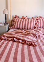 Red and Pink Ruffle Duvet Cover