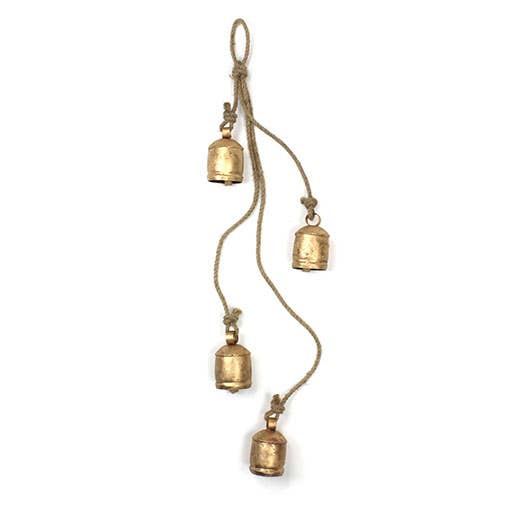 Decorative hanging with gold bells on a white background