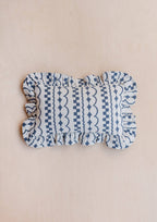 Blue and White Patterned Ruffle Cushion