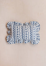 Blue and White Patterned Ruffle Cushion