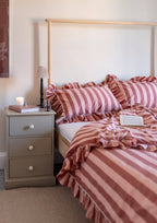 Pink and Red Striped Ruffle Pillow Case