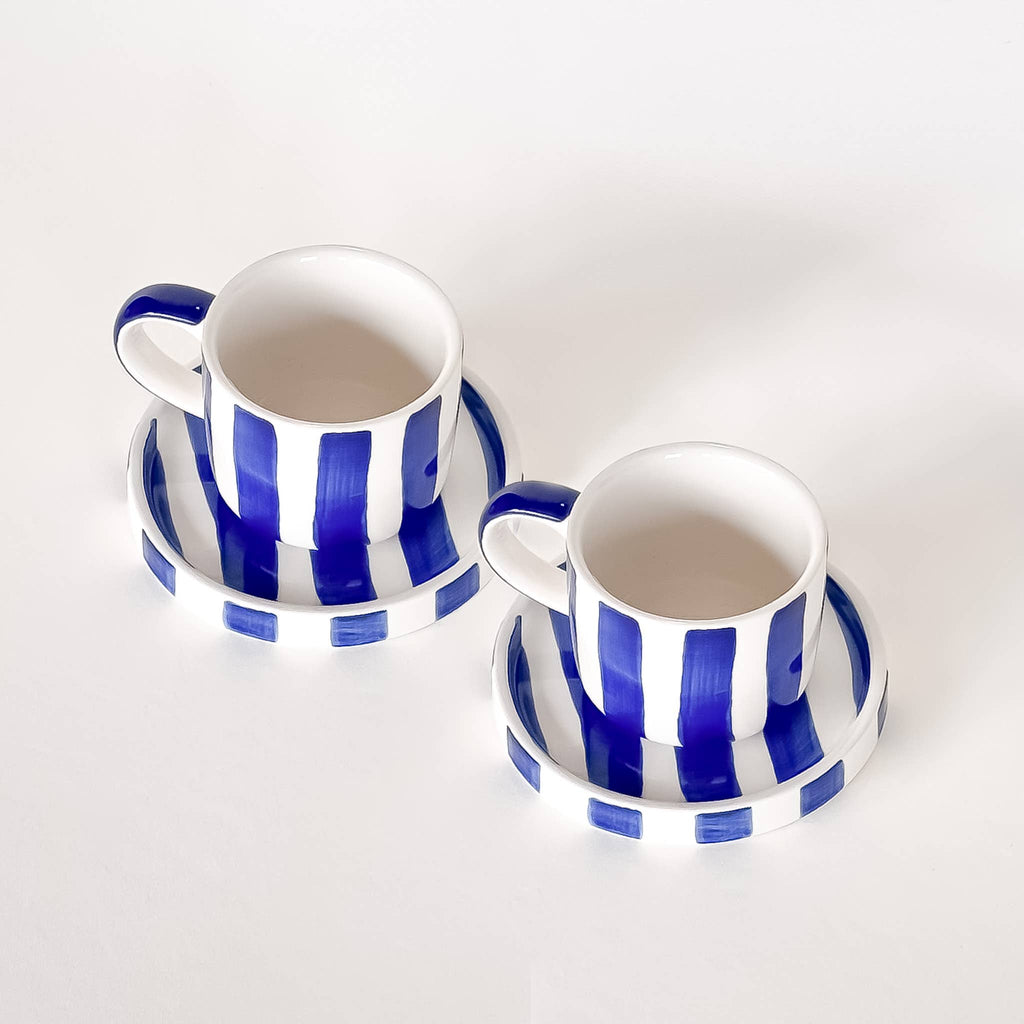 Striped Espresso Cup & Saucer Set | Navy