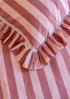 Pink and Red Striped Ruffle Pillow Case
