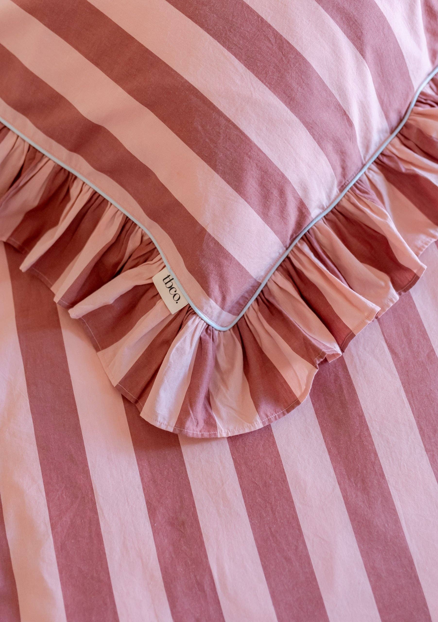 Pink and Red Striped Ruffle Pillow Case