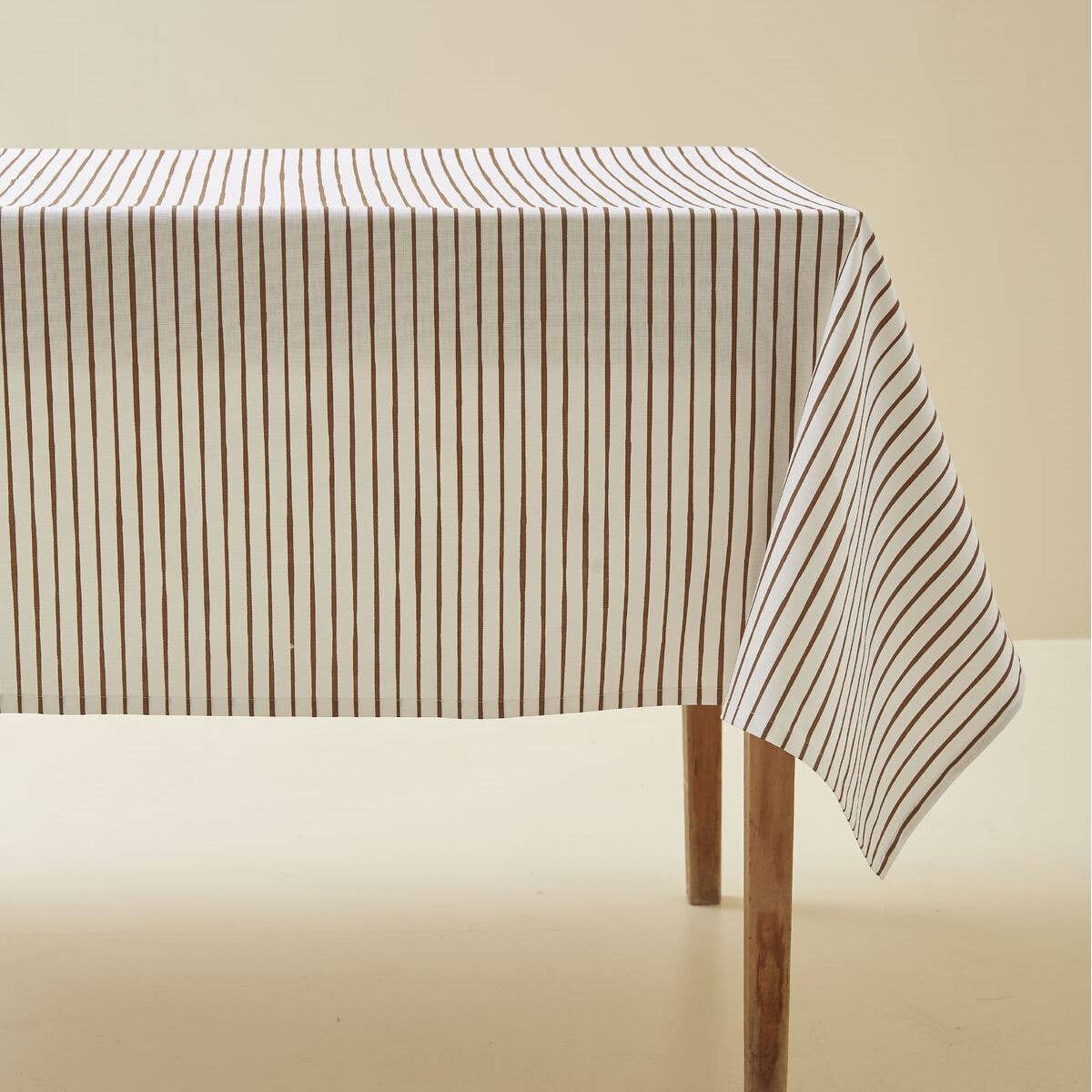 Brown and White Striped Tablecloth