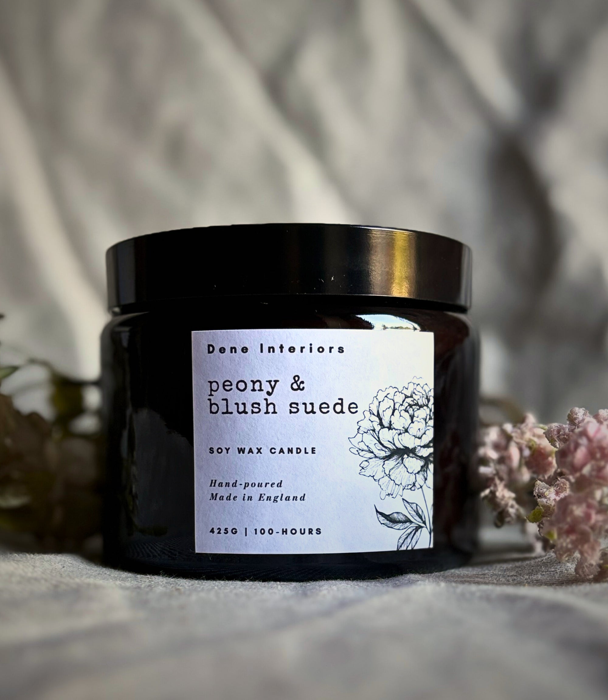 Peony & Blush Suede candle Amber Glass Jar