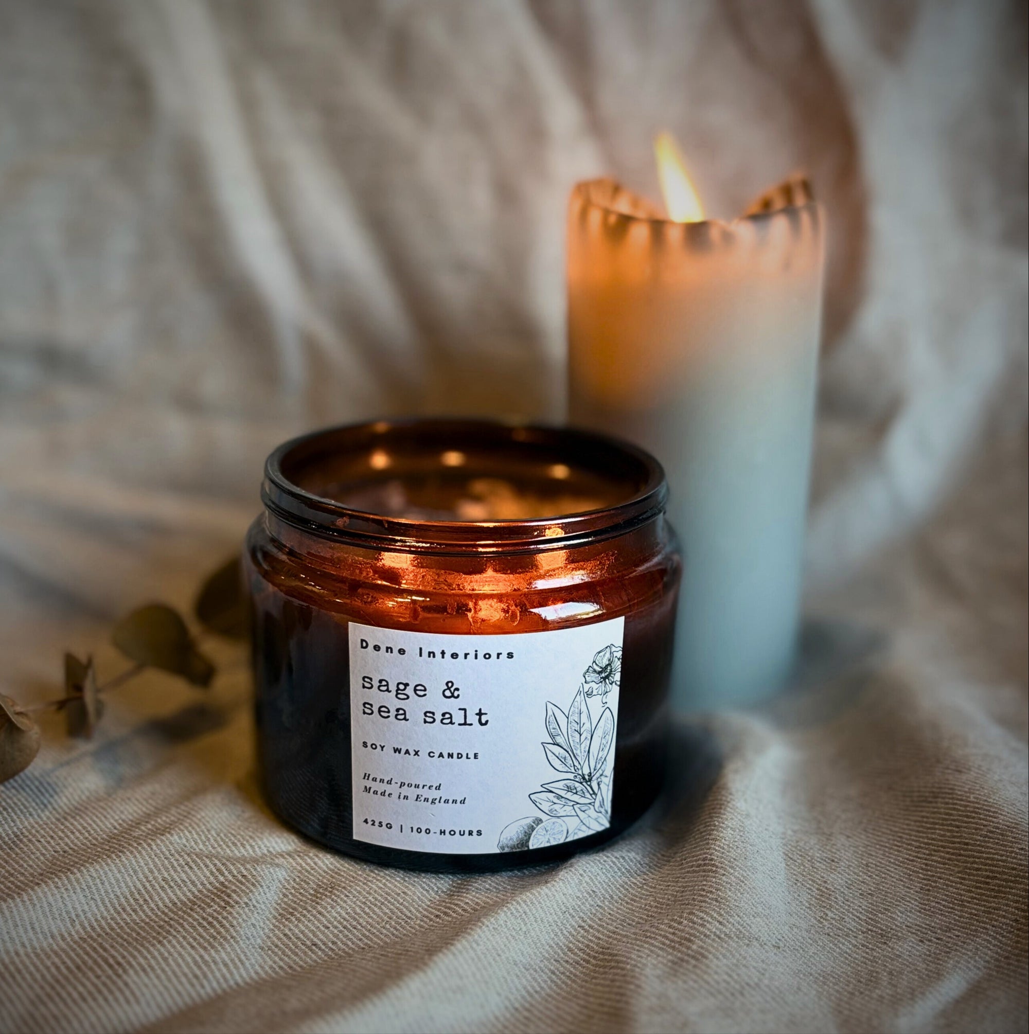 Sage & Sea Salt Candle Amber Glass Jar