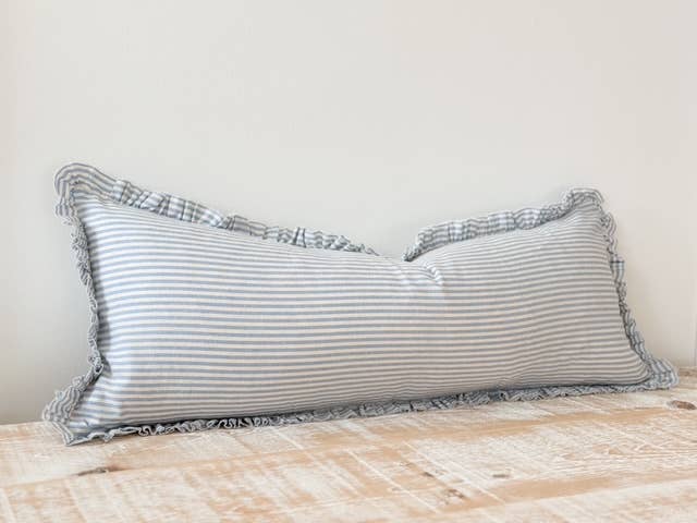 White and Blue Striped Cushion Cover Bolster