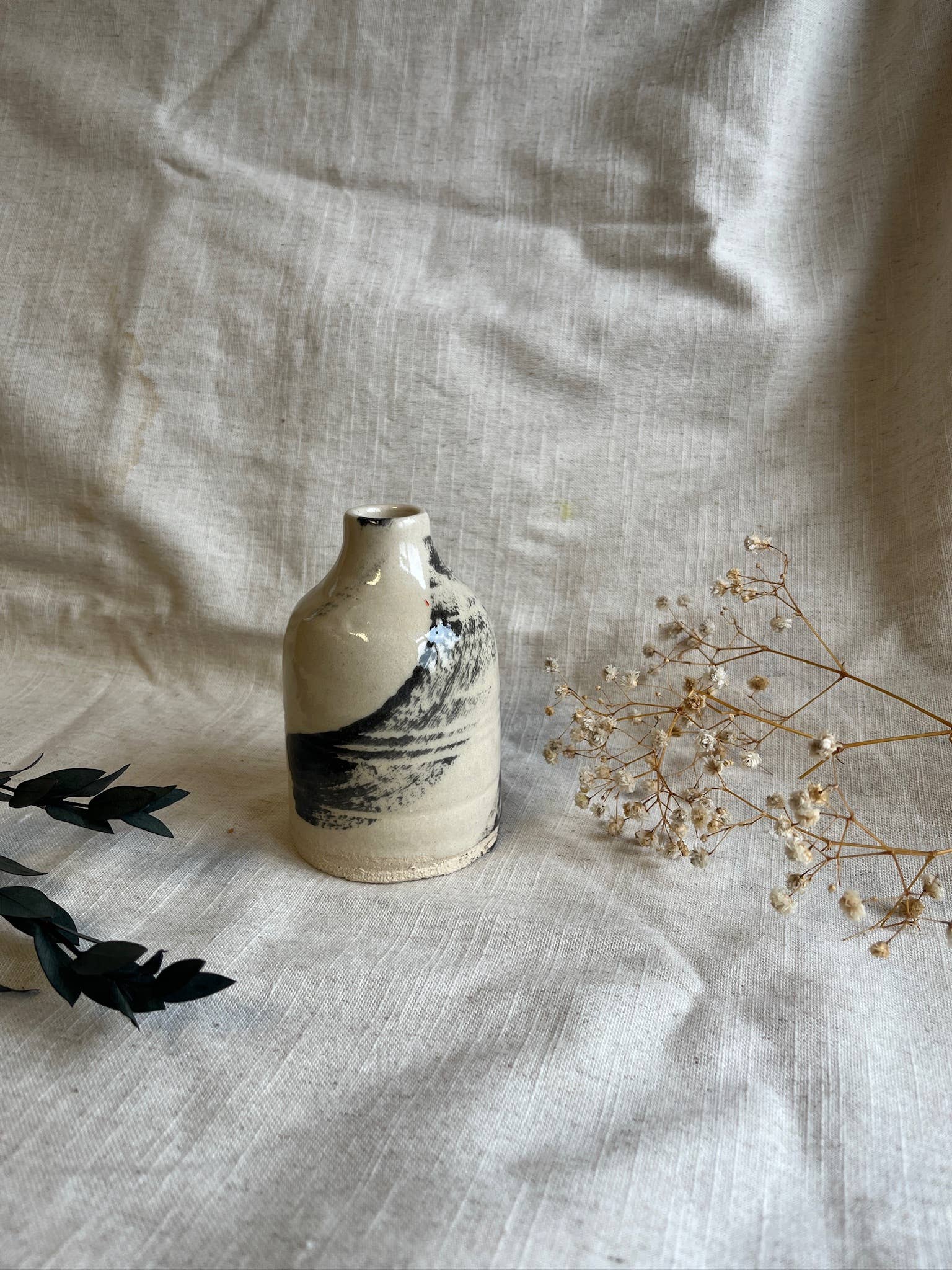Creme and White Handmade Ceramic Bud Vase
