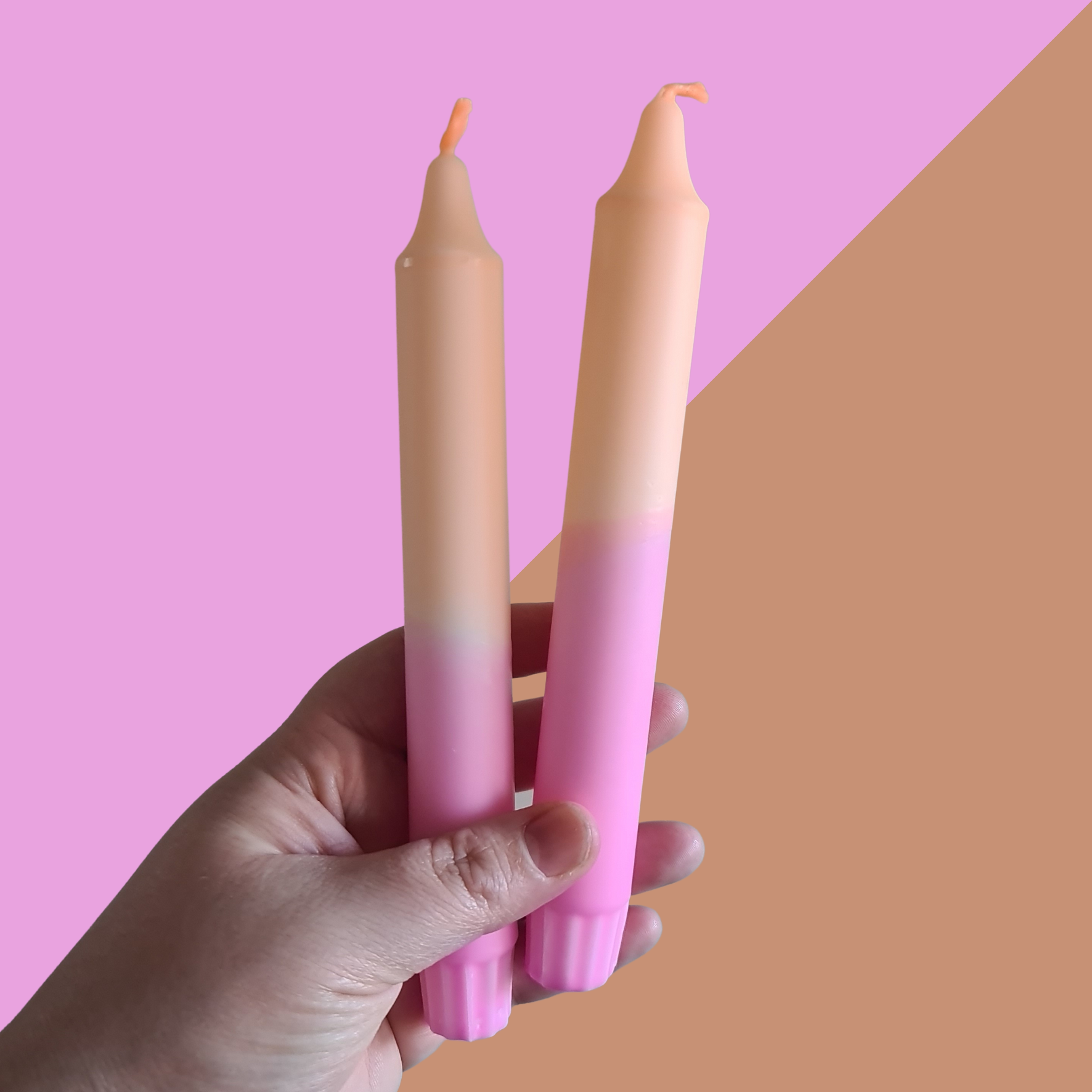 Orange and Pink Hand Dipped Gradient Candles