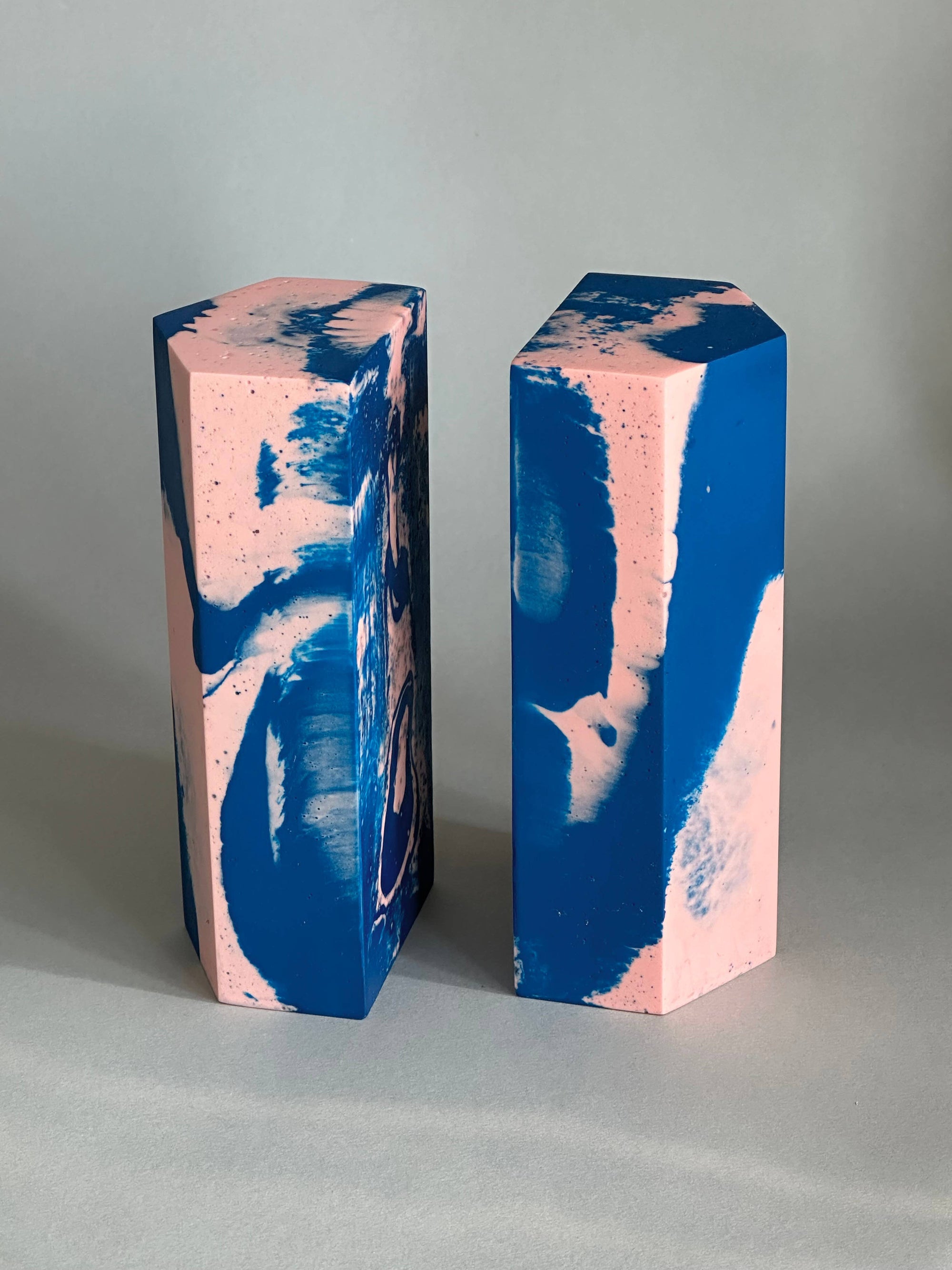 Pink and Blue marbled Bookends
