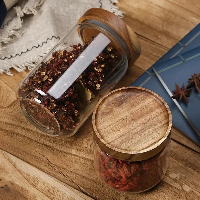 Glass Canister Set With Wooden Lid