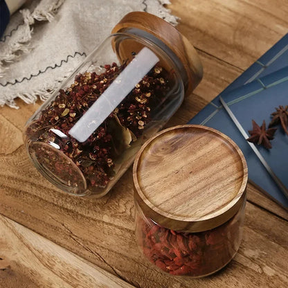 Glass Canister Set With Wooden Lid