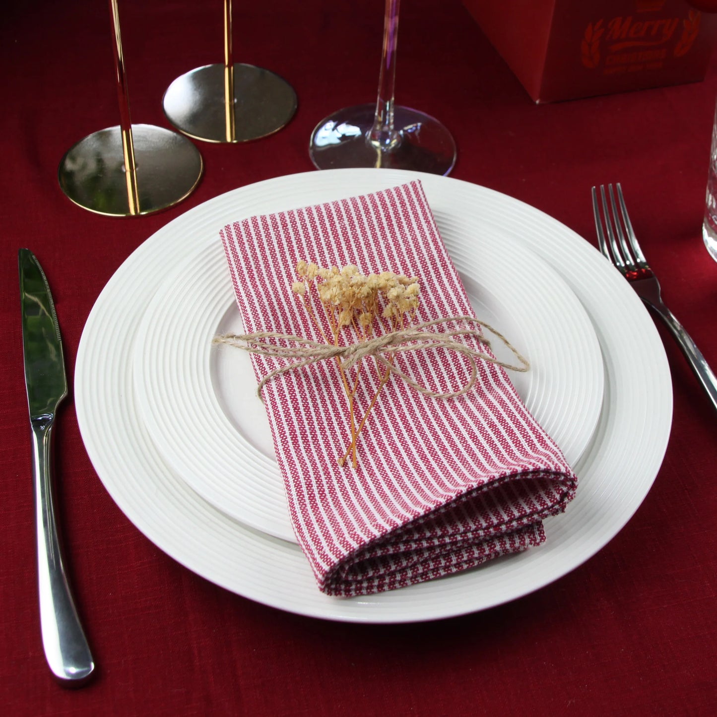 Striped Cotton Linen Napkins | 12 Set