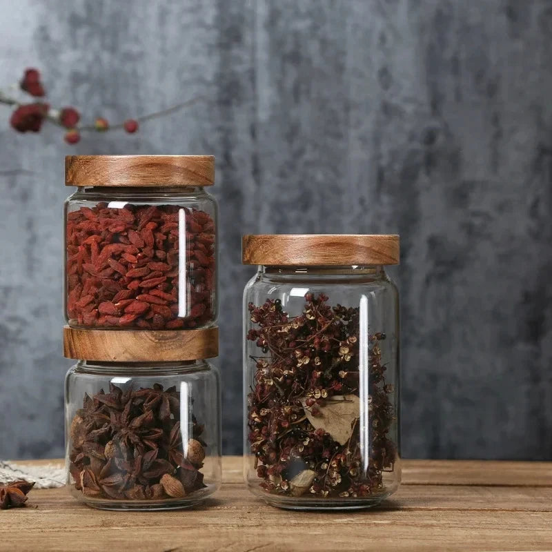 Glass Canister Set With Wooden Lid