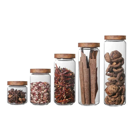 Glass Canister Set With Wooden Lid