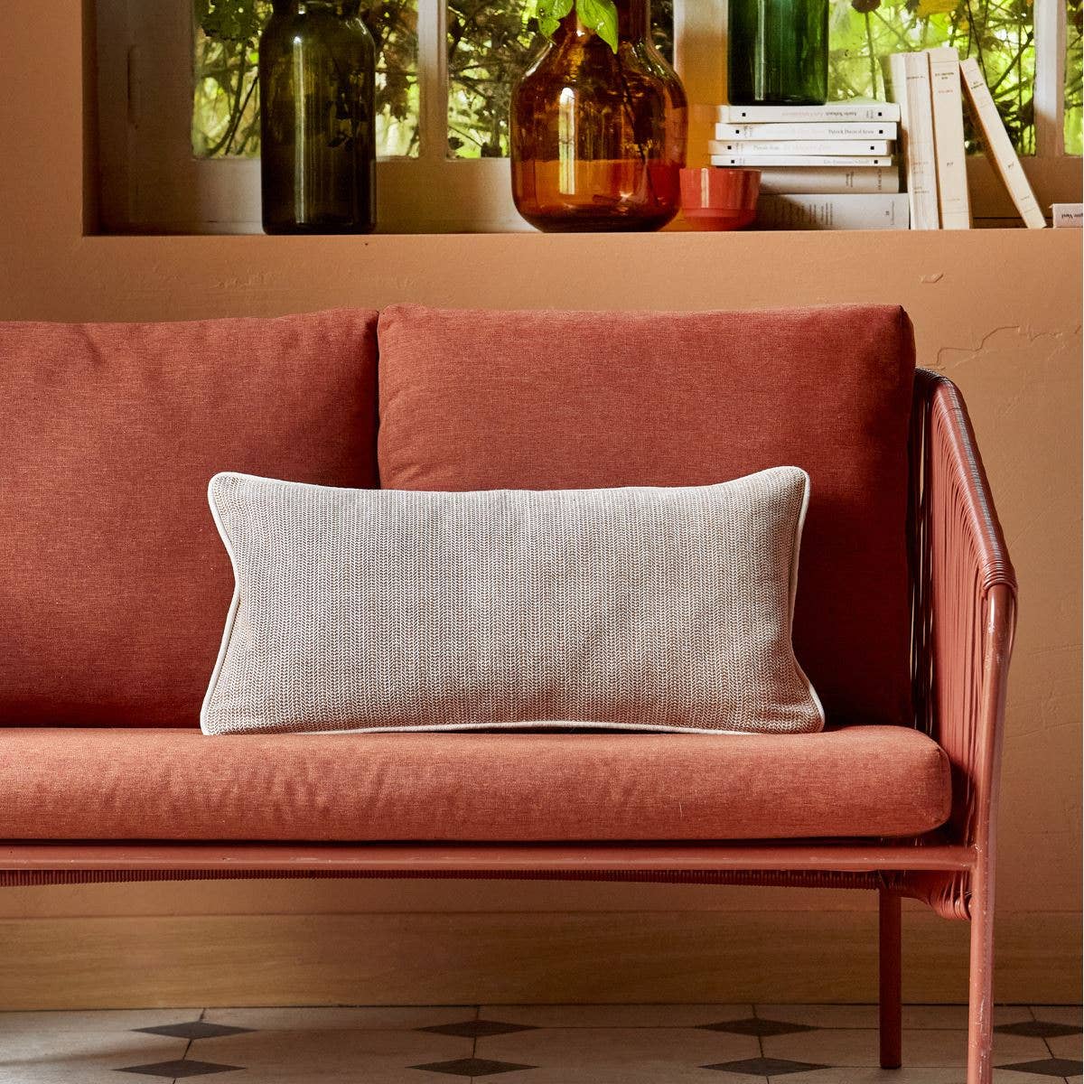 Woven Patterned Cushion Cover Rust and white