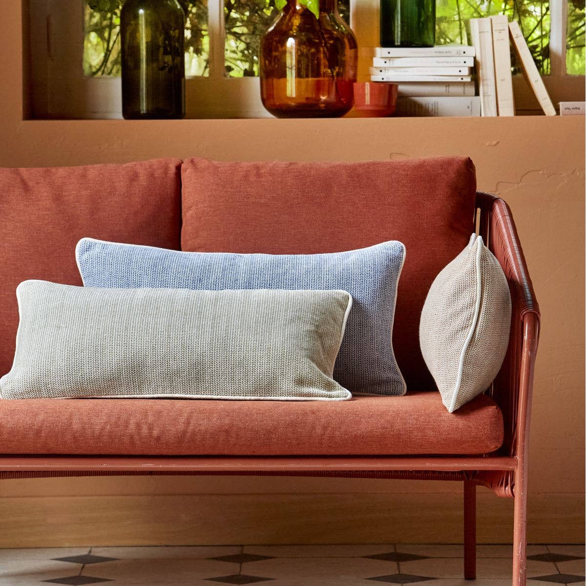 Woven Patterned Cushion Cover Rust and white