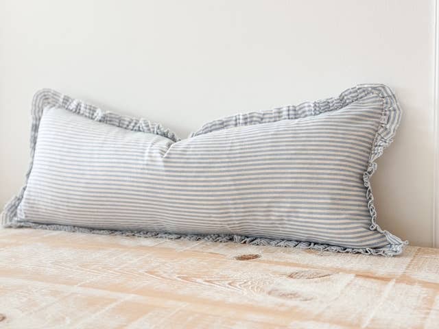 White and Blue Striped Cushion Cover Bolster