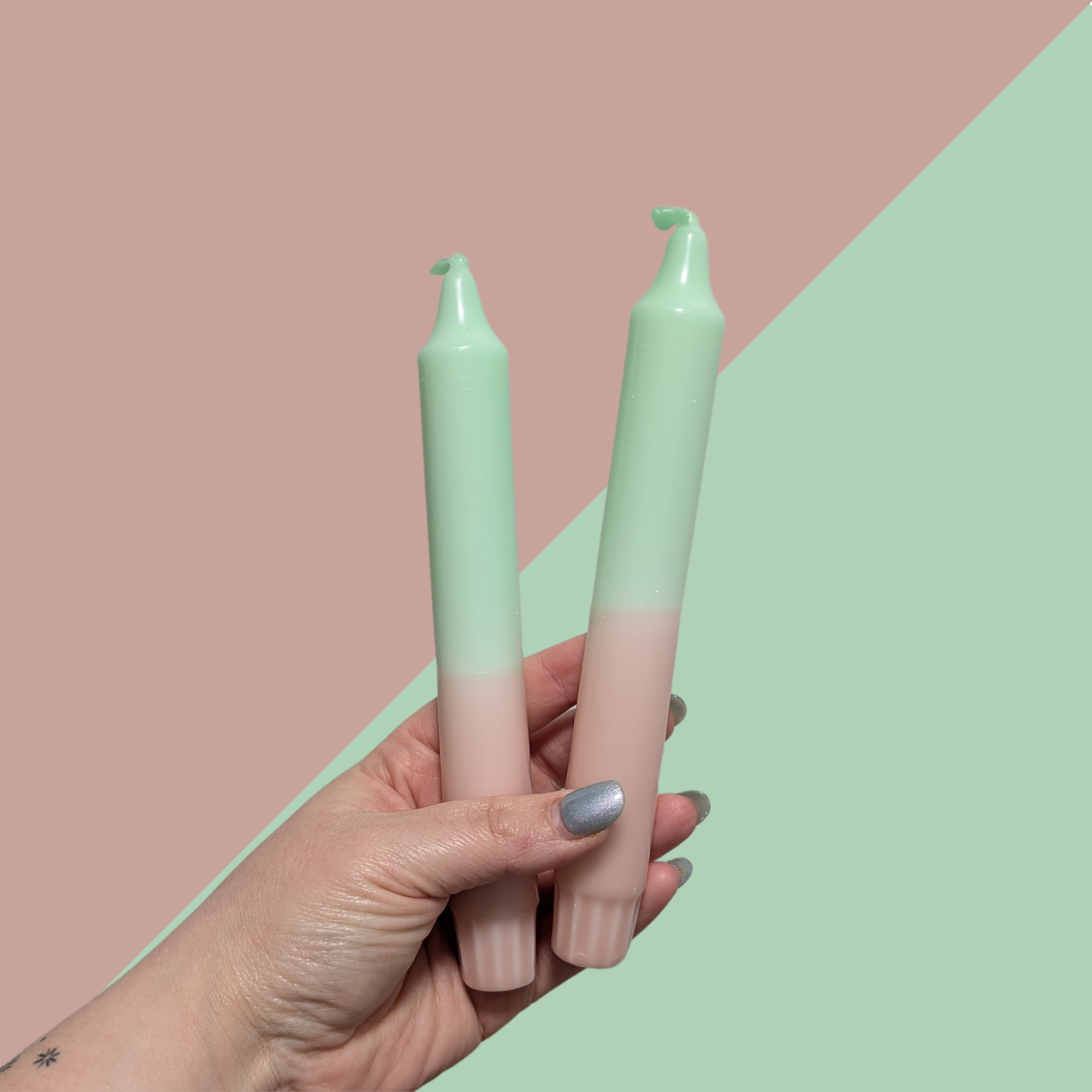 Mint Green and Pink Hand Dipped Gradient Candles