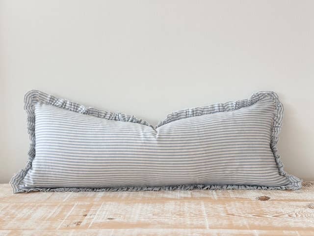 White and Blue Striped Cushion Cover Bolster
