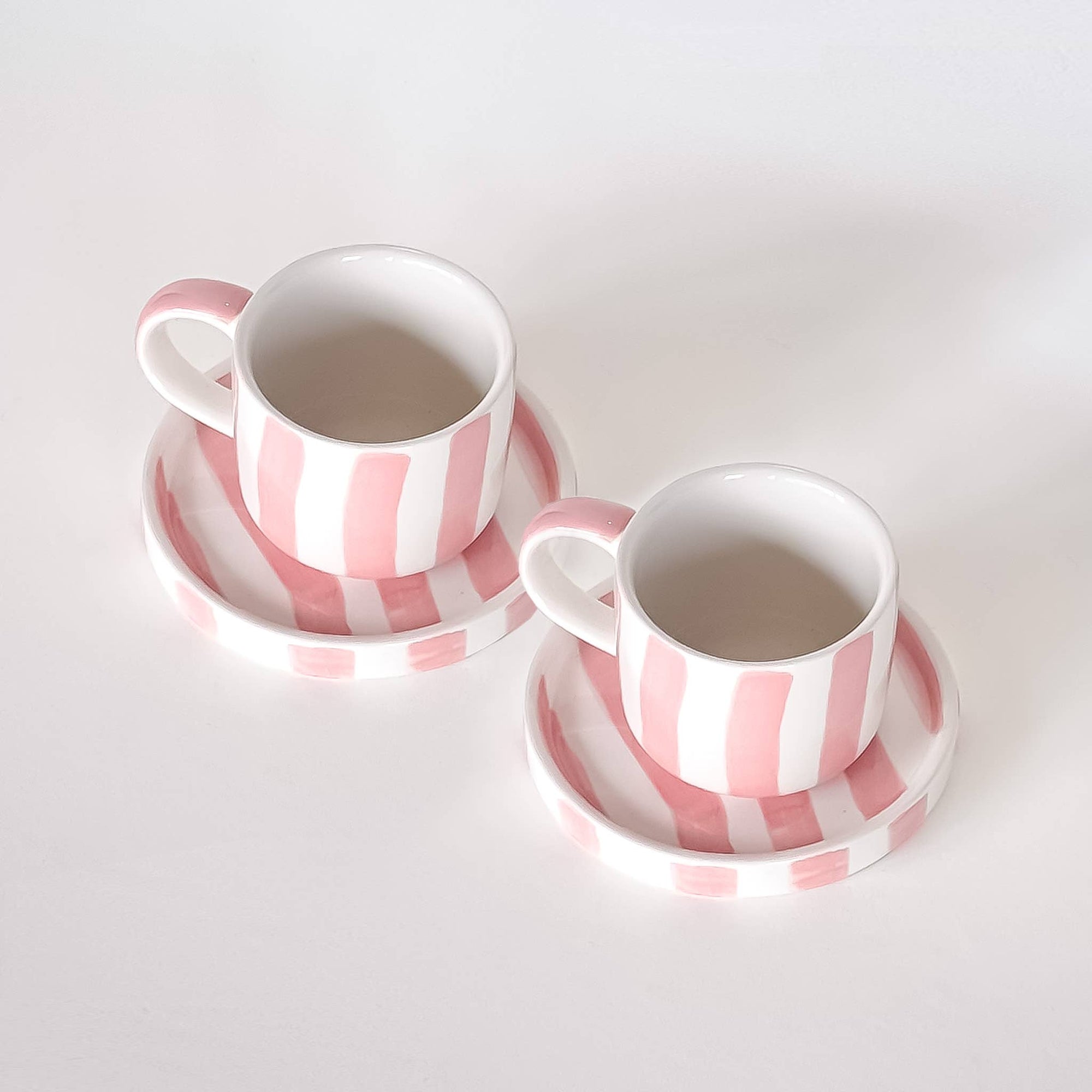 Pink and White Striped Espresso Cup and Saucer Set