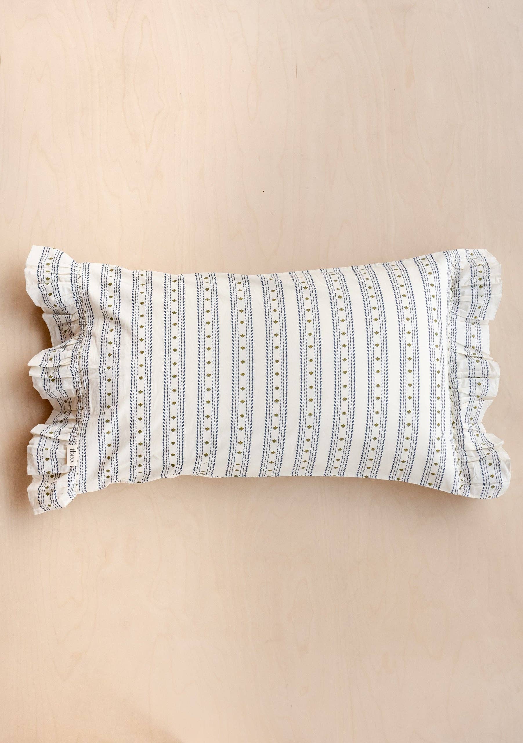 Blue and White Floral Ruffle Pillow case
