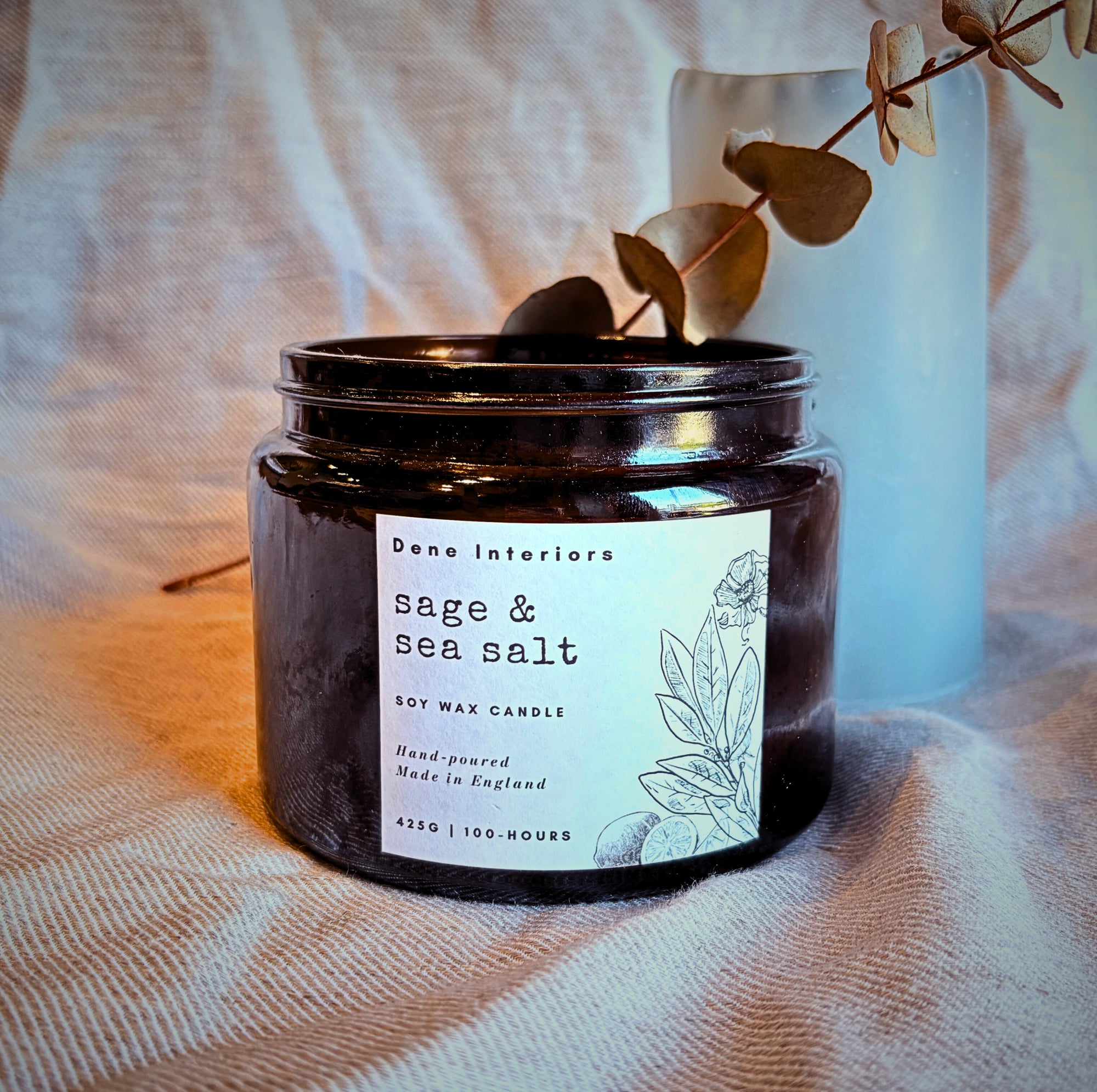 Sage & Sea Salt Candle Amber Glass Jar