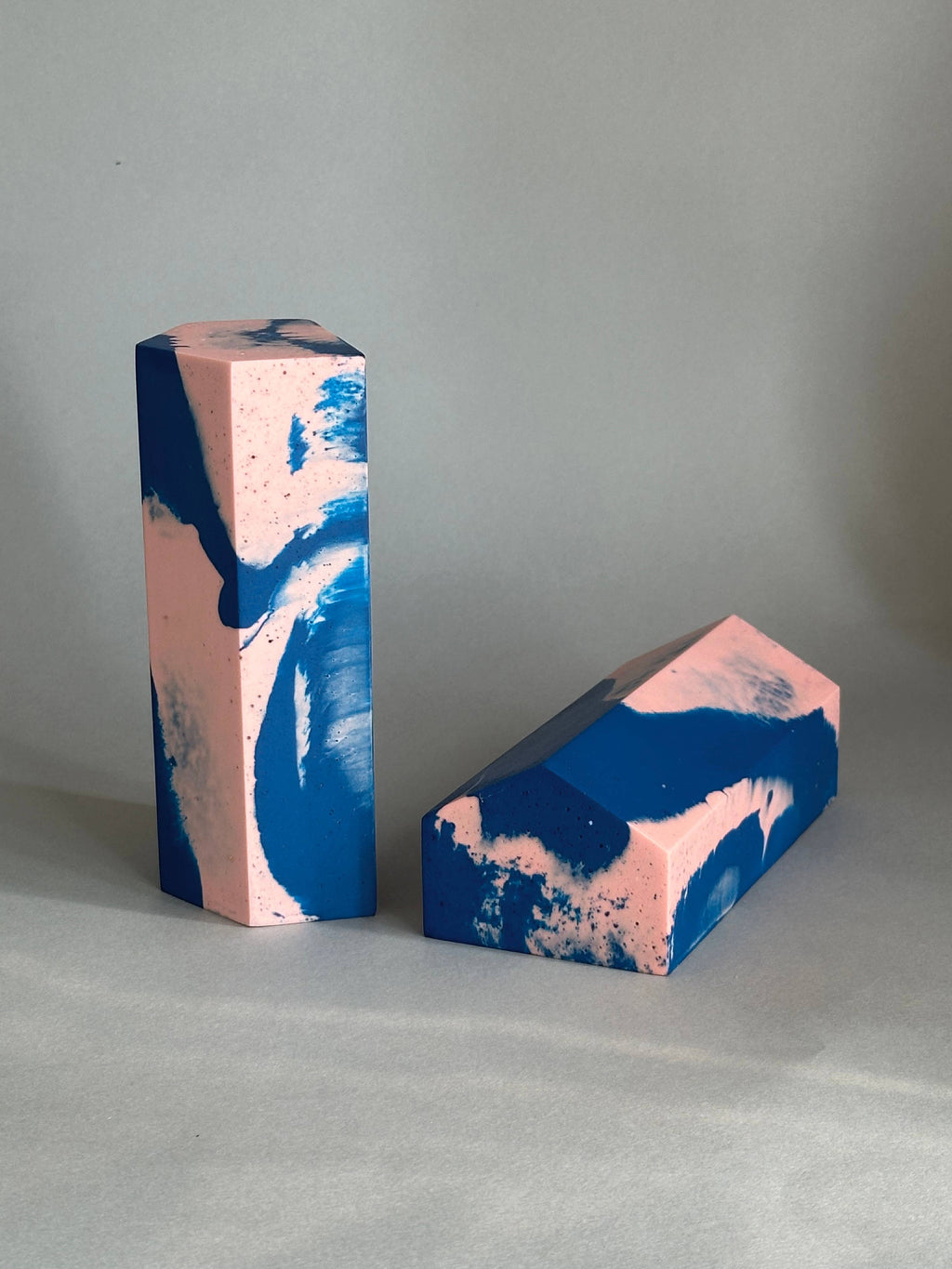 Pink and Blue marbled Bookends