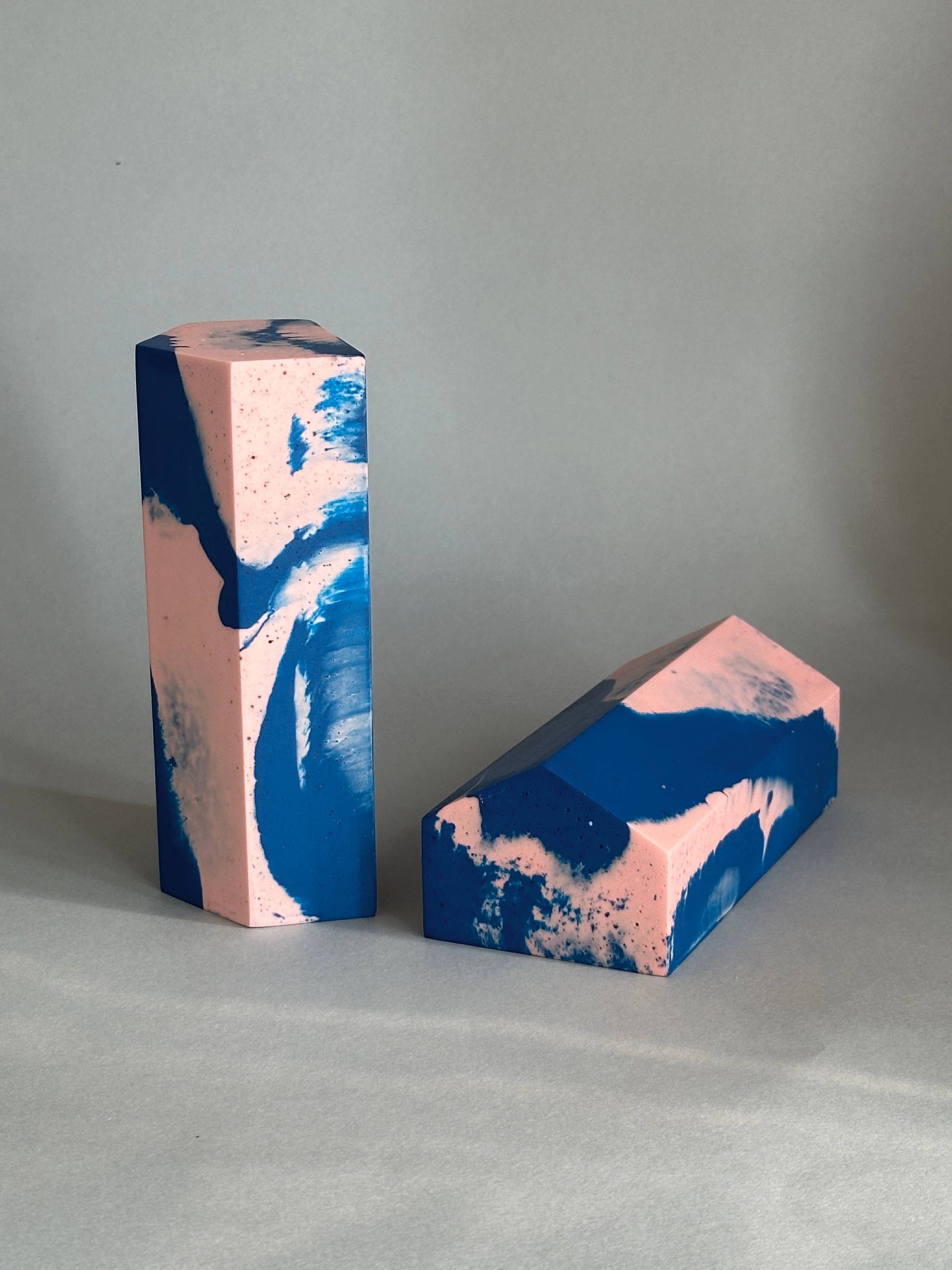 Pink and Blue marbled Bookends