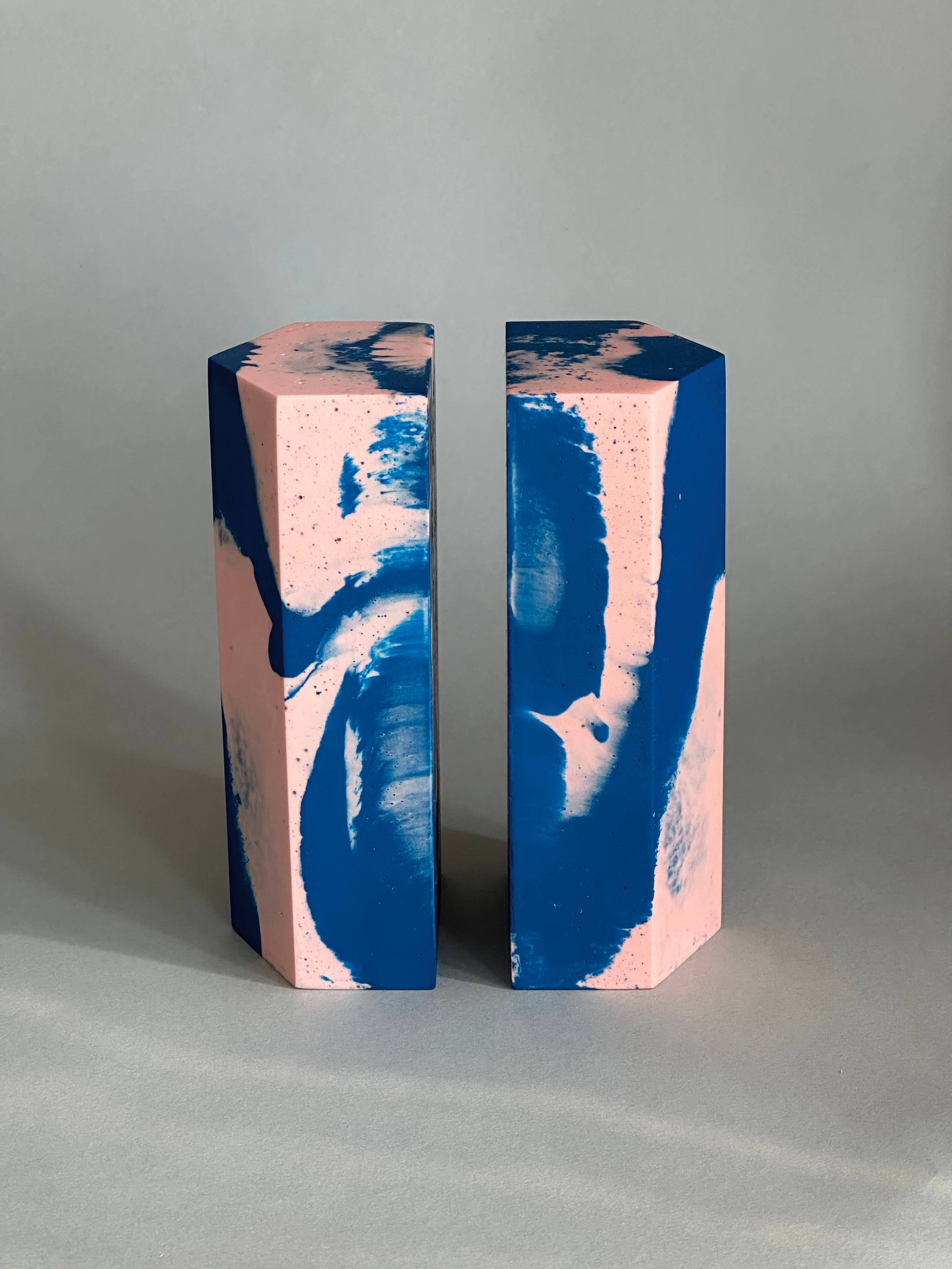 Pink and Blue marbled Bookends
