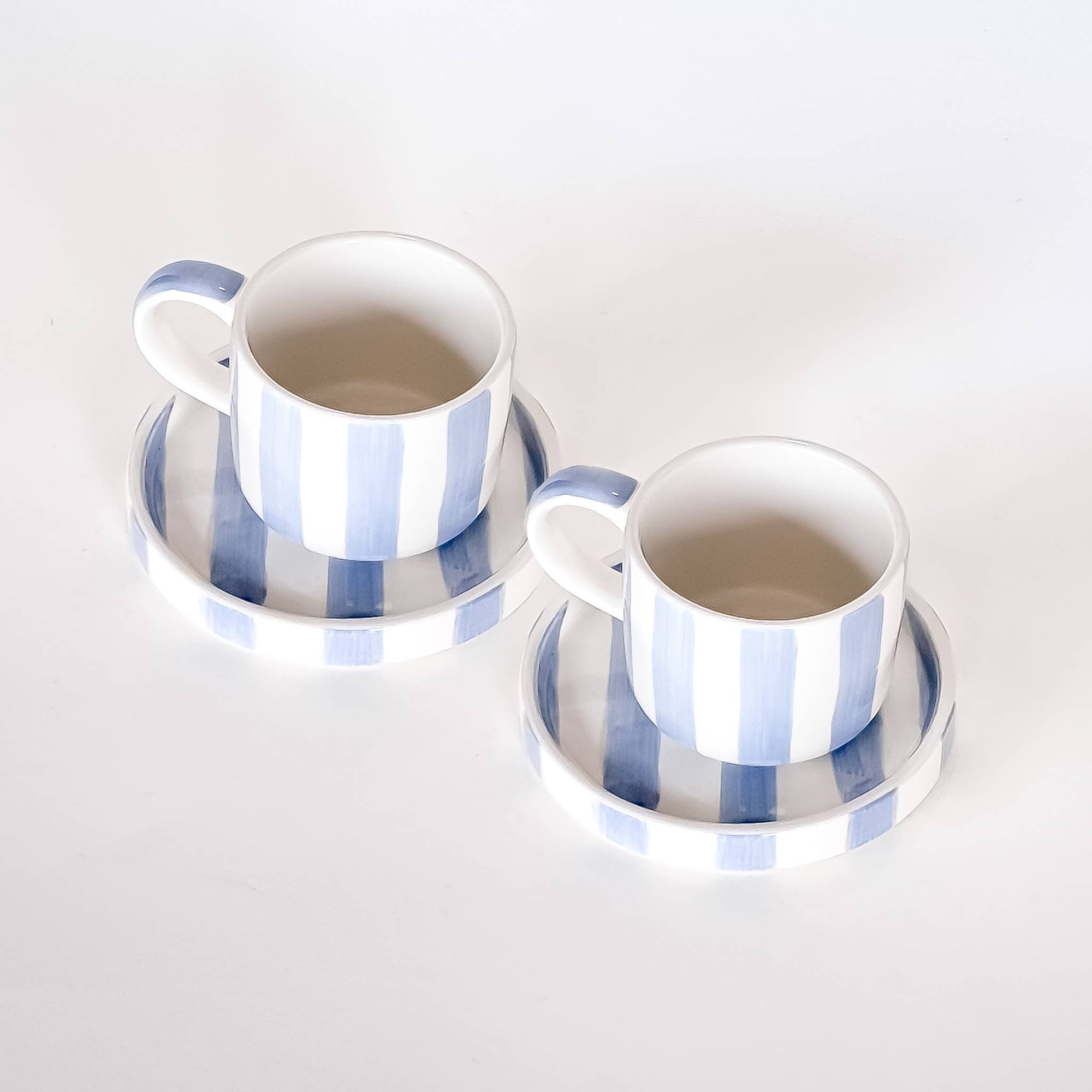 Light Blue and White Striped Espresso Cup & Saucer Set