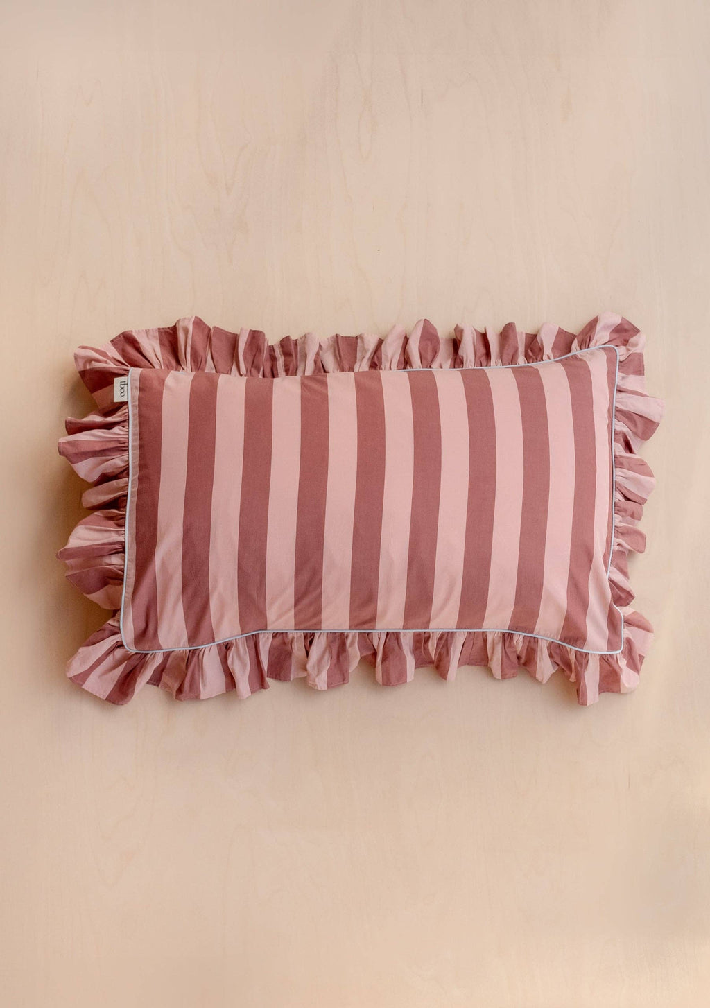 Pink and Red Striped Ruffle Pillow Case