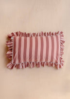 Pink and Red Striped Ruffle Pillow Case