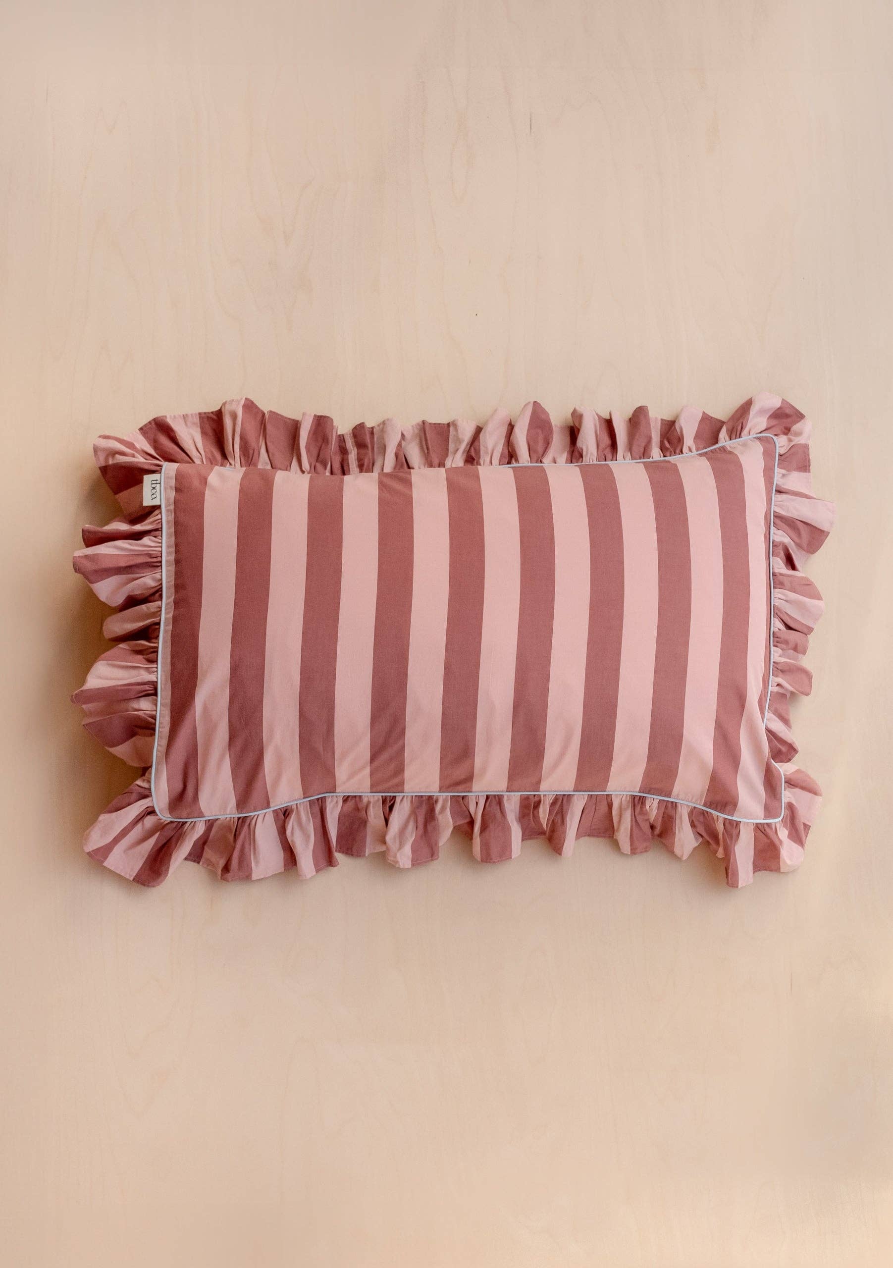Pink and Red Striped Ruffle Pillow Case