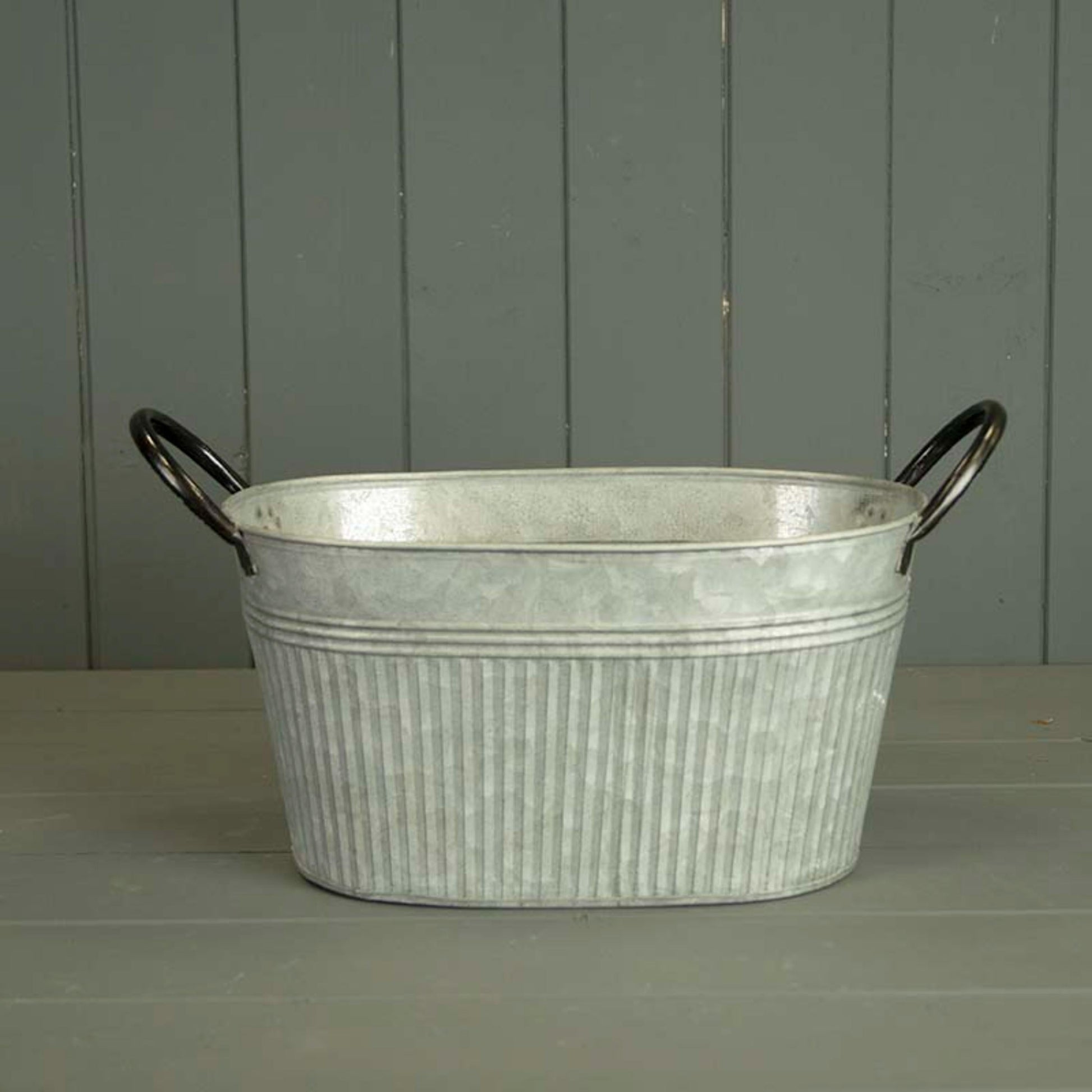 Ribbed Zinc Oval Planter (28cm)-0
